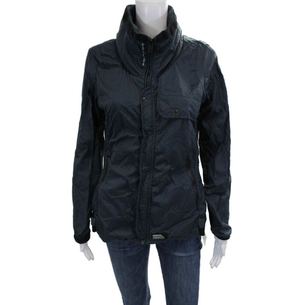 G Star Womens Windbreaker Dark Blue Polyamide High Neck Button Size L
